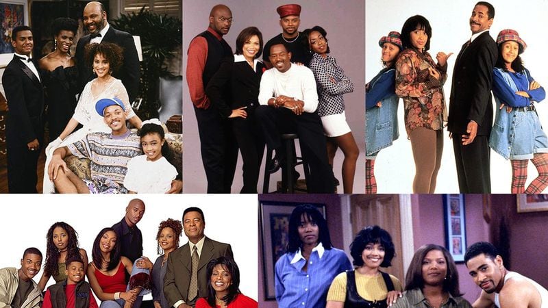 The casts of five shows from the 1990s: “The Fresh Prince of Bel-Air,” “Martin,” “Sister Sister,” “Moesha” and “Living Single.” (NBC Universal, FOX Broadcasting, Paramount, Nickelodeon and UPN)