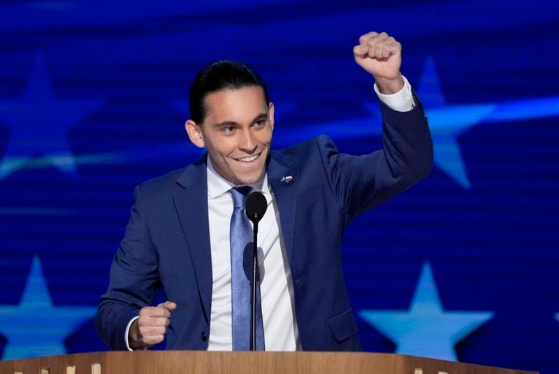 Carlos Eduardo Espina speaks during the Democratic National Convention, Wednesday, Aug. 21, 2024, in Chicago. (AP Photo/J. Scott Applewhite)