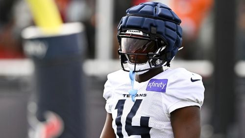 Houston Texans cornerback Kamari Lassiter looks on during a NFL football training camp, Tuesday, July 23 20242024, Houston. (AP Photo/Maria Lysaker)