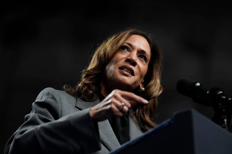 Democratic presidential nominee Vice President Kamala Harris speaks during a rally, Friday, Sept. 20, 2024, in Madison, Wis. (AP Photo/Charlie Neibergall)