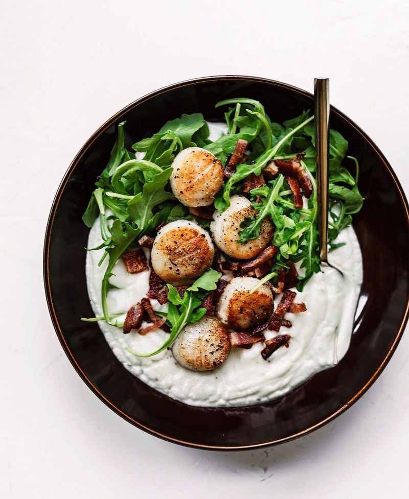 Perfect Seared Scallops with Arugula and Cauliflower Puree, excerpted from “Buck Naked Kitchen” by Kirsten Buck, takes the intimidation out of searing scallops. Reproduced by permission of Houghton Mifflin Harcourt. All rights reserved. CONTRIBUTED BY KIRSTEN BUCK