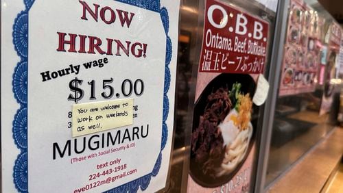 FILE - A hiring sign is displayed at a restaurant in Arlington Heights, Ill., June 28, 2024. (AP Photo/Nam Y. Huh, File)