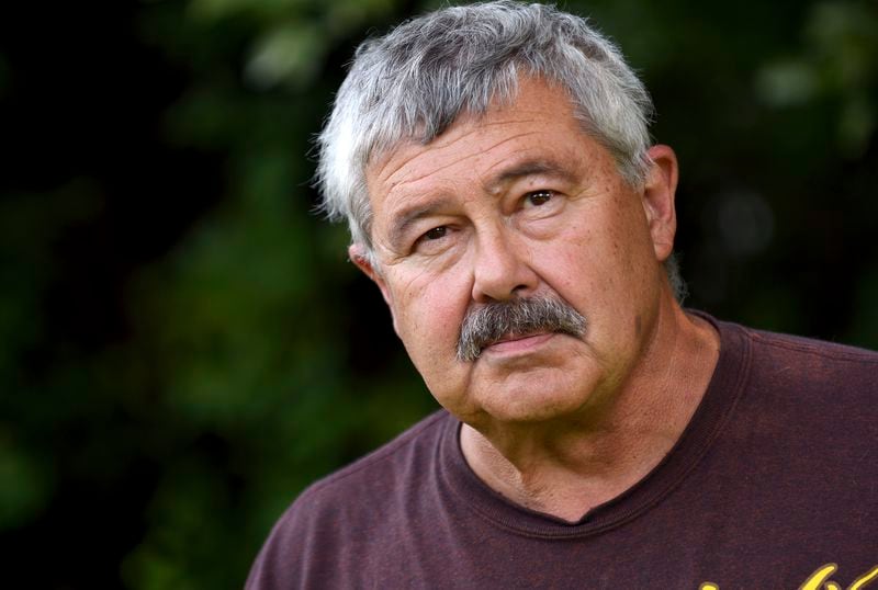 Ross Diercks, one of the few Democrats in Niobrara County, Wyo., poses for a portrait in Lusk, Wyo., on July 30, 2024. (AP Photo/Thomas Peipert)