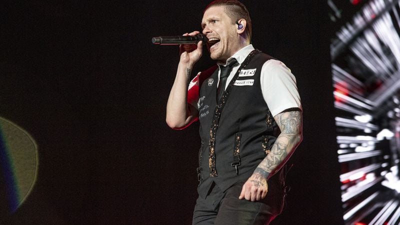 Brent Smith of Shinedown performs at the Louder Than Life Music Festival at the Kentucky Exposition Center on Friday, Sept. 23, 2022, in Louisville, Ky. (Photo by Amy Harris/Invision/AP)