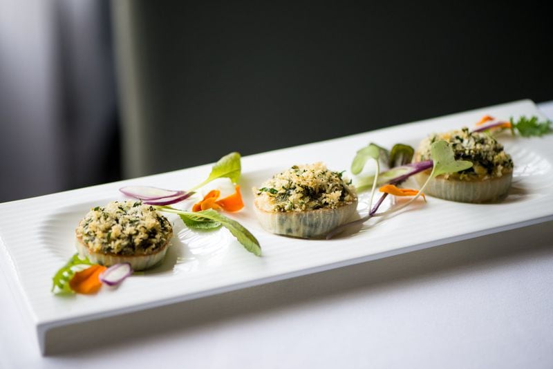 Aria chef Gerry Klaskala calls his Stuffed Vidalia Onions With Creamy Collards and Herbed Bread Crumbs “a riff on creamed spinach.” CONTRIBUTED BY MIA YAKEL