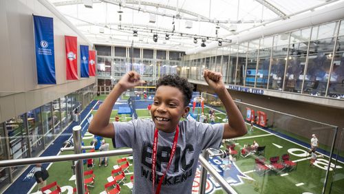 Chick-fil-A Peach Bowl Field at the College Football Hall of Fame offers the thrill of victory for pigskin lovers of all ages. 
(Courtesy of the College Football Hall of Fame)