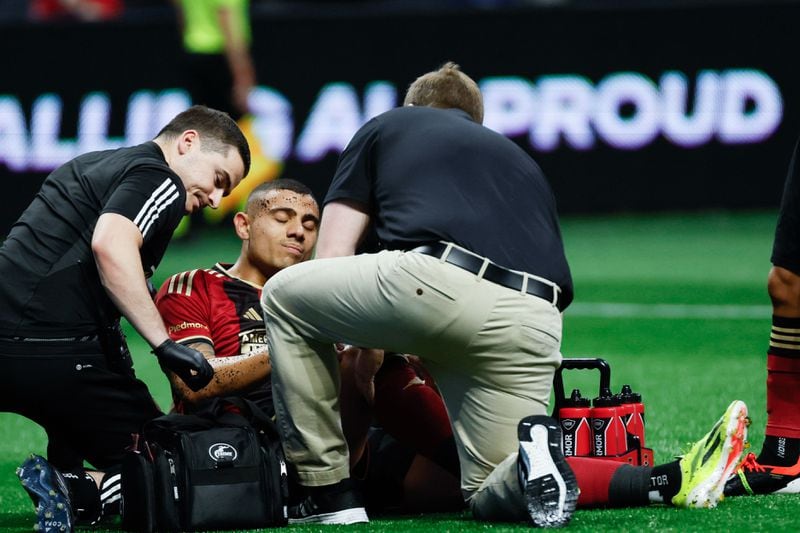 Atlanta United forward Giorgos Giakoumakis will sit out Saturday's match with LAFC. Giakoumakis is struggling with a hamstring injury.