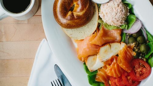 The Maven platter at The General Muir is a smorgasboard of lox, smoked salmon, sable and baked salmon salad rounded out with ccapers, red onion, olives, a choice of schmear and a bagel. / Photo by Andrew Thomas Lee