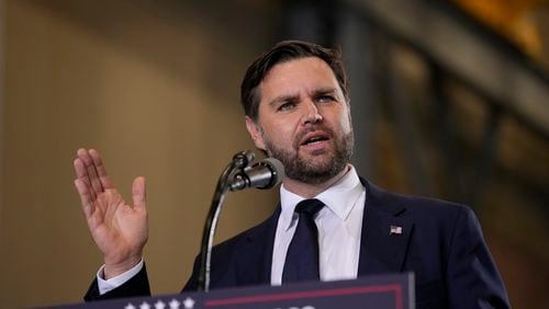 Republican vice presidential nominee Sen. JD Vance, R-Ohio, speaks at a campaign event, Wednesday, Oct. 2, 2024, in Auburn Hills, Mich. (AP Photo/Carlos Osorio)