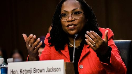 Supreme Court nominee Judge Ketanji Brown Jackson answers questions during her Senate Judiciary Committee confirmation hearing on Capitol Hill on Monday, March 22, 2022, in Washington, D.C. (Kent Nishimura/Los Angeles Times/TNS)