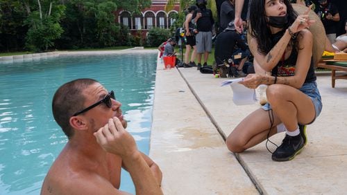 Actor Channing Tatum and director Zoë Kravitz on the set of their film "Blink Twice," in theaters Aug. 23. 
Photo credit: Carlos Somonte
© 2024 Amazon Content Services LLC. All Rights Reserved.