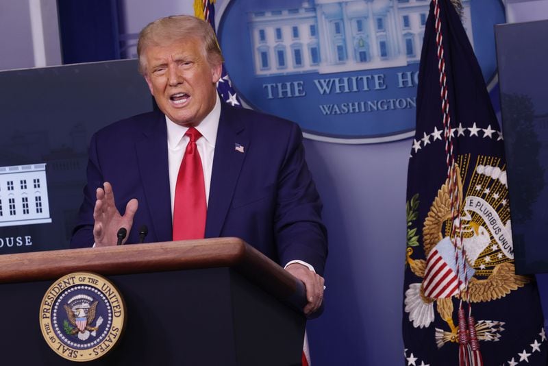 President Donald Trump speaks to the media during a news conference in the James Brady Press Briefing Room of the White House in Washington, D.C., on Wednesday, Sept. 16, 2020. (Alex Wong/Getty Images/TNS)