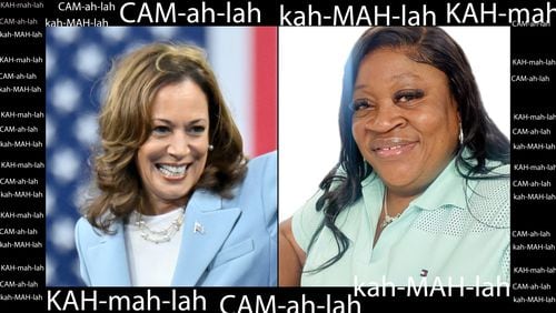 Presidential candidiate Kamala Harris pronounces her first name “KAH-mah-lah” or COMMA-la, but other Kamalas pronounce their name differently, such as Kamala Hayward-Jordan, who pronounces her name CAM-ah-la, like the first syllable of “camera.” (AJC and handout)