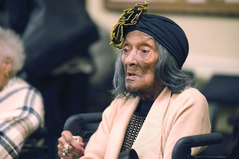 FILE - Lessie Benningfield Randle, a Tulsa Race Massacre survivor, is pictured during the House General Government Committee meeting at the Oklahoma Capitol, Oct. 5, 2023. (Doug Hoke/The Oklahoman via AP)