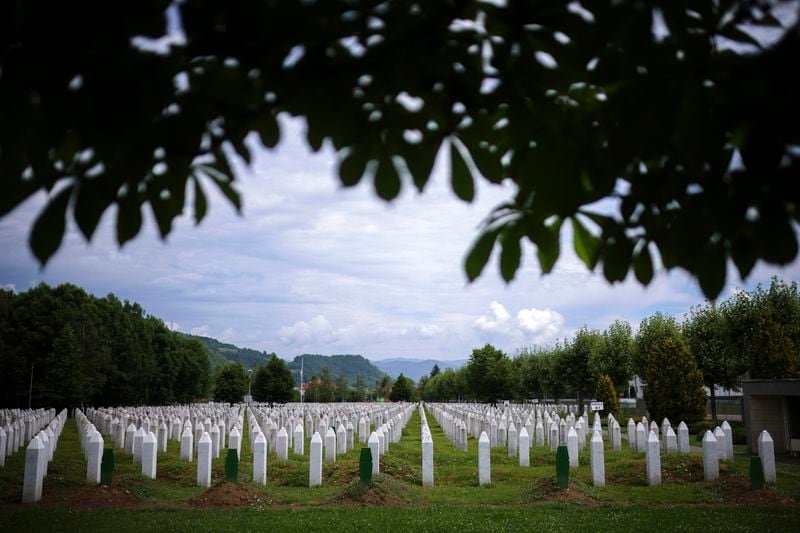 General view of the Srebrenica Genocide Memorial Center in Potocari, Bosnia, Wednesday, May 22, 2024. On May 23, the United Nations General Assembly will be voting on a draft resolution declaring July 11 the International Day of Reflection and Commemoration of the 1995 genocide in Srebrenica. (AP Photo/Armin Durgut)