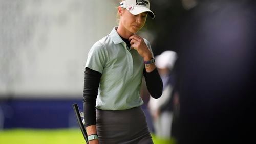 Nelly Korda walks off the green after completing the sixth hole during the second round of the Women's PGA Championship golf tournament at Sahalee Country Club, Friday, June 21, 2024, in Sammamish, Wash. (AP Photo/Gerald Herbert)