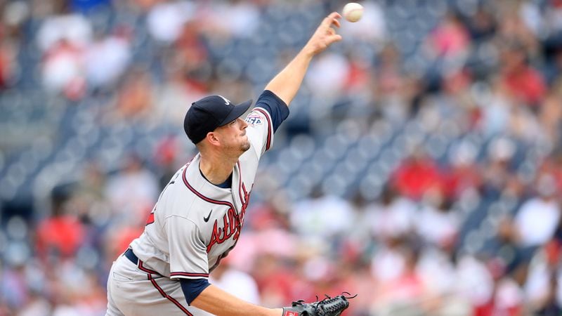 Braves starting pitcher Drew Smyly delivers during against the Washington Nationals during the fourth inning Sunday, Aug. 15, 2021, in Washington. (Nick Wass/AP)