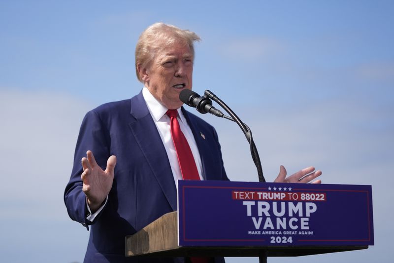 Republican presidential nominee former President Donald Trump speaks during a news conference held at Trump National Golf Club Los Angeles in Rancho Palos Verdes, Calif., Friday, Sept. 13, 2024. (AP Photo/Jae C. Hong)