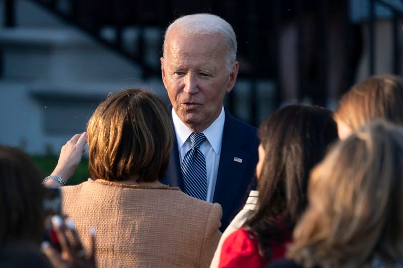 President Joe Biden greets people after speaking at the Violence Against Women Act 30th anniversary celebration on the South Lawn of the White House, Thursday, Sept. 12, 2024, in Washington. (AP Photo/Jose Luis Magana)