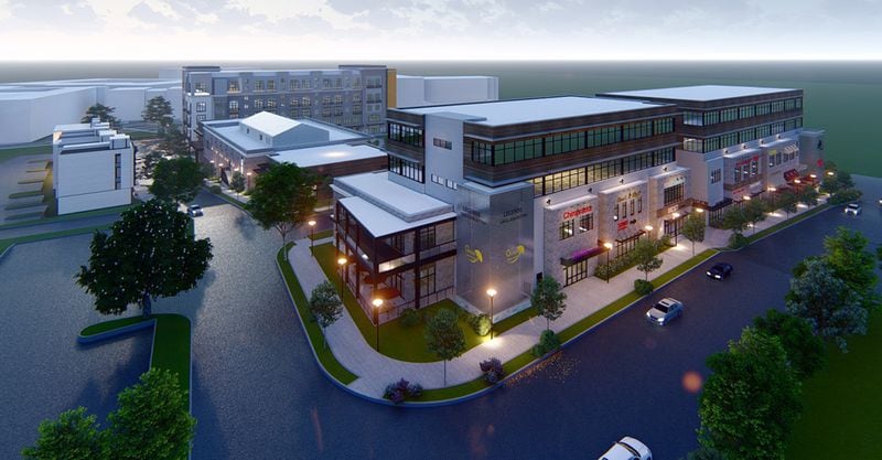 A rendering of the Orchid Grove development being proposed on the site of the mostly abandoned Gwinnett Prado shopping center near Gwinnett Place Mall. (Via Partnership Gwinnett)