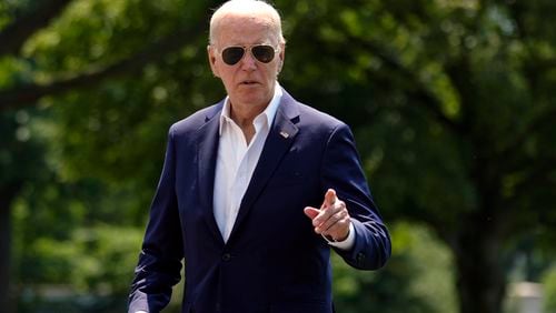 President Joe Biden arrives at the White House from Camp David, Sunday, July 28, 2024. (AP Photo/Manuel Balce Ceneta)