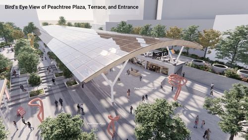 Plans to renovate MARTA's Five Points station include replacing the concrete canopy with a translucent cover, and adding green space and street-level bus bays. The $230 million project is expected to end in 2028.