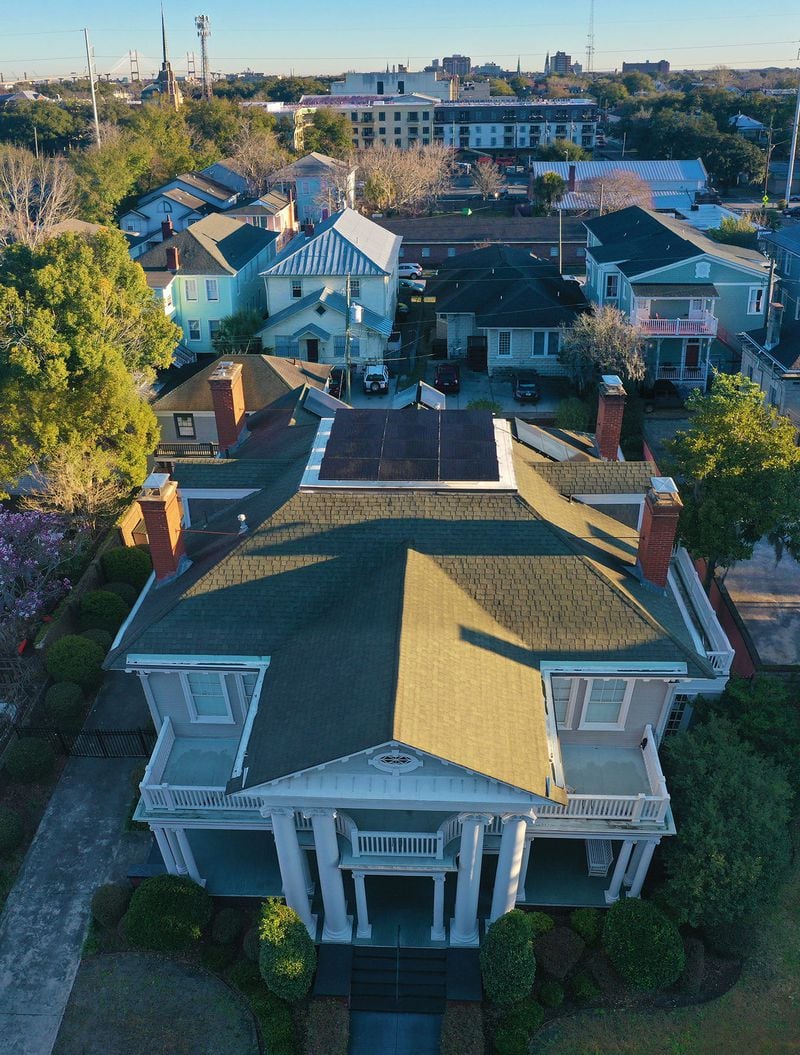 On the flat top of the roof of the Diocese administrative building are 12 solar panels, which help the Episcopal Diocese of Georgia office on 34th Street keep the cost of electricity down. Solar panels could be seen along interstate highways, according to U.S. Sen. Jon Ossoff, D-Ga.