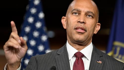 House Minority Leader Rep. Hakeem Jeffries, D-N.Y., speaks at his weekly press conference on Capitol Hill, Thursday, July 11, 2024, in Washington. (AP Photo/John McDonnell)