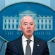 Homeland Security Secretary Alejandro Mayorkas speaks Tuesday, Oct. 1, 2024, during a briefing at the White House in Washington. (AP Photo/Mark Schiefelbein)