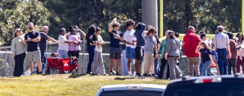 Four people were killed and nine others were taken to various hospitals after a shooting at Apalachee High School in Barrow County, the GBI said Wednesday afternoon, Sept. 4, 2024. One person was in custody, the state agency confirmed. (John Spink/AJC)