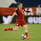 U.S. defender Kelley O'Hara makes a pass during an international friendly soccer match against Russia at Toyota Stadium in Frisco, Texas, Thursday, April 6, 2017. (Tony Gutierrez/AP)