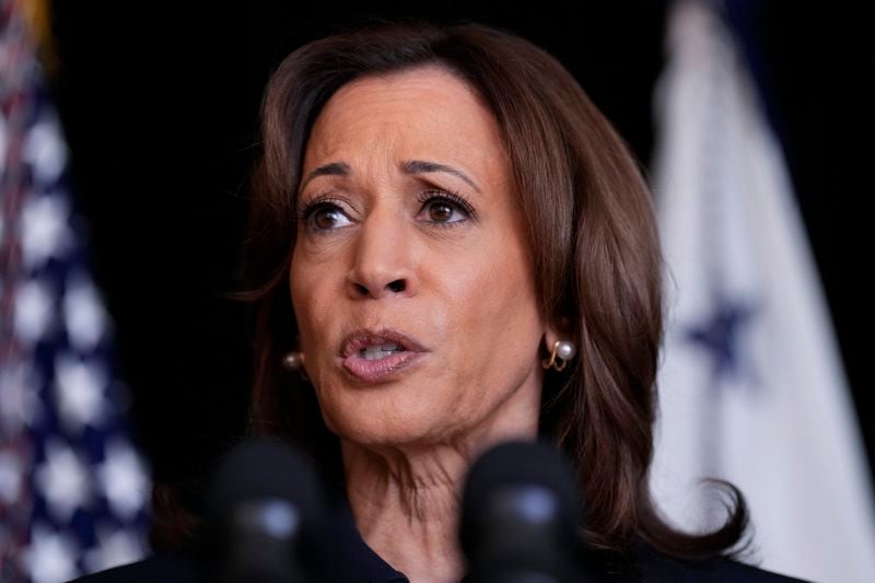 Democratic presidential nominee Vice President Kamala Harris speaks to members of the media, Tuesday Oct. 1, 2024, in Washington. (AP Photo/Jacquelyn Martin)