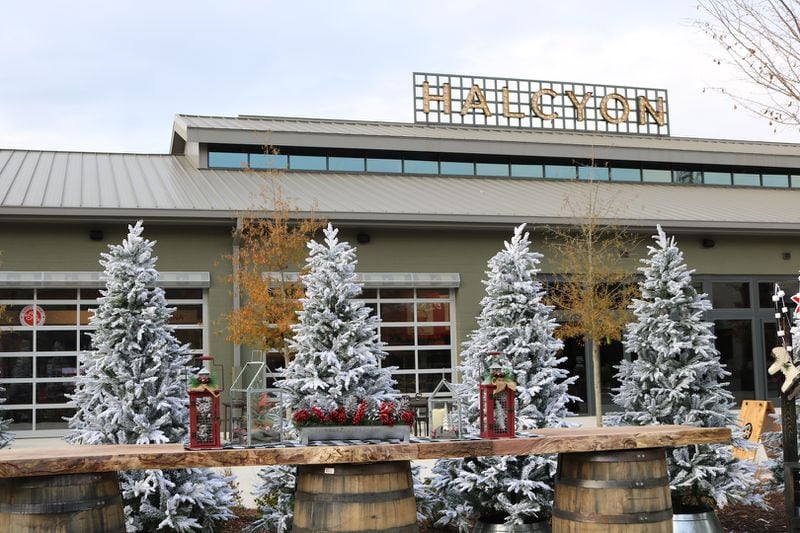 Forsyth County mixed-use development Halcyon decorated for the holidays.