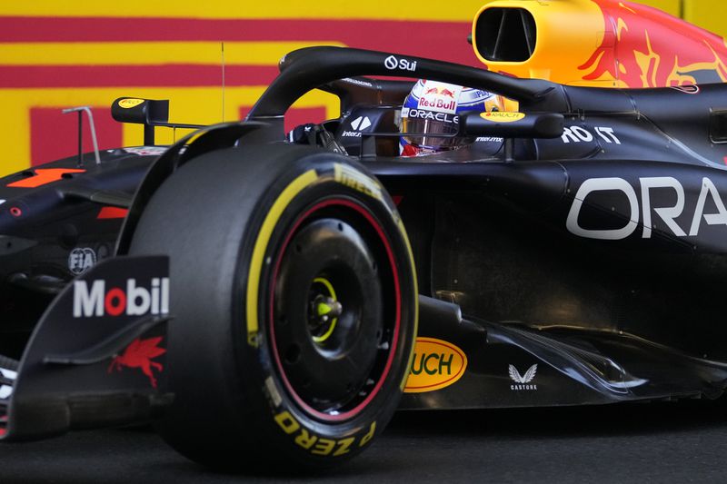 Red Bull driver Max Verstappen of the Netherlands in action during a Formula One Grand Prix practice in Baku, Azerbaijan, on Friday, Sept. 13, 2024. (AP Photo/Sergei Grits)