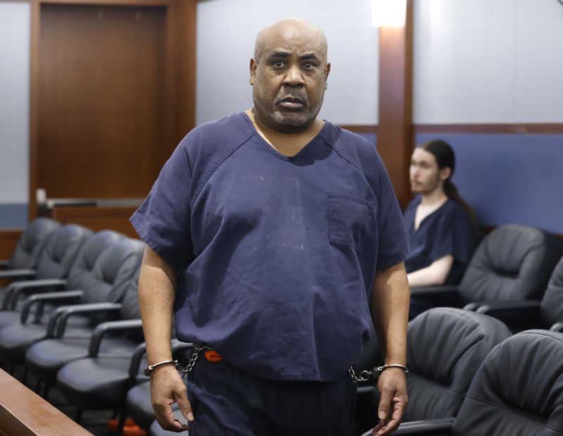 Duane "Keffe D" Davis, who is accused of orchestrating the 1996 slaying of Tupac Shakur, appears in court during a bond hearing at the Regional Justice Center Tuesday, Aug. 27, 2024, in Las Vegas. (Bizuayehu Tesfaye/Las Vegas Review-Journal via AP, Pool)