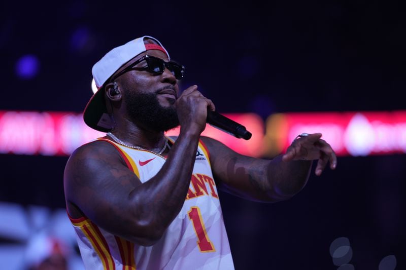 Young Jeezy performs during the Hawks Draft Viewing Party on Wednesday, June 26, 2024, in Atlanta, at State Farm Arena in Atlanta, Georgia. (Atlanta Journal-Constitution/Jason Allen)