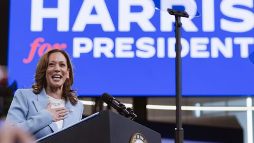 Vice President Kamala Harris speaks during a campaign rally, Tuesday, July 30, 2024, in Atlanta. (AP Photo/John Bazemore)