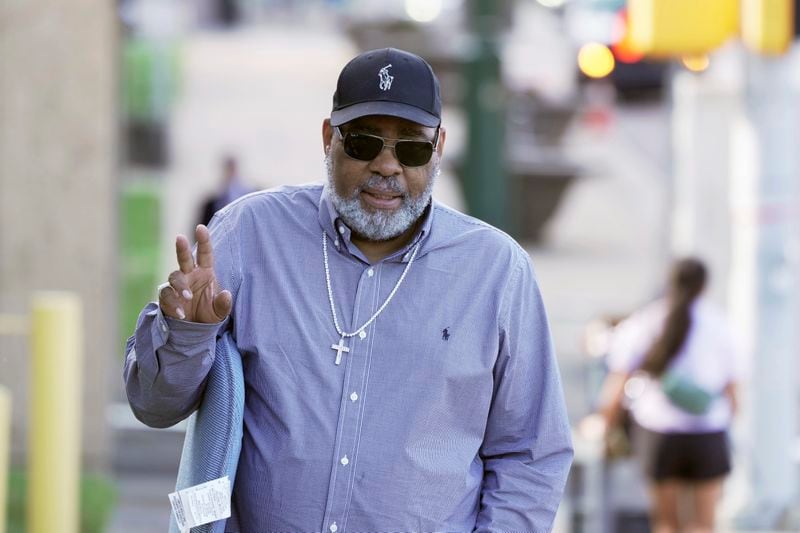 Tyre Nichols stepfather Rodney Wells arrives at the federal courthouse for the day's proceedings Tuesday, Oct. 1, 2024, in Memphis, Tenn. (AP Photo/Karen Pulfer Focht)