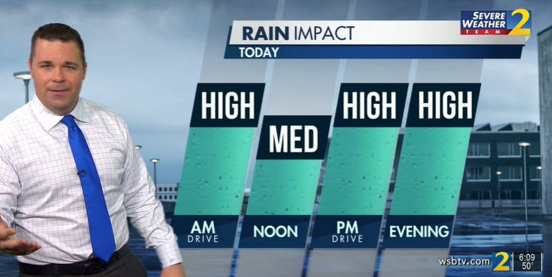 Channel 2 Action News meteorologist Brian Monahan said there will be a bit of a lull at midday before heavier rain arrives Thursday afternoon.