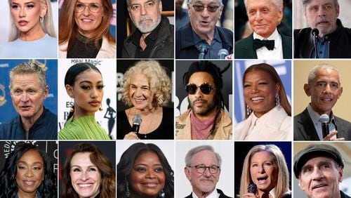This combination of photos shows celebrities lending their star power to President Joe Biden, hoping to energize fans to vote for him in November 2024 or entice donors to open their checkbooks for his reelection campaign. (AP Photo)