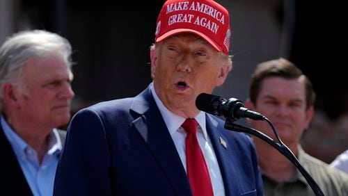 Former President Donald Trump speaks on Monday in Valdosta, where he surveyed damage by Hurricane Helene.