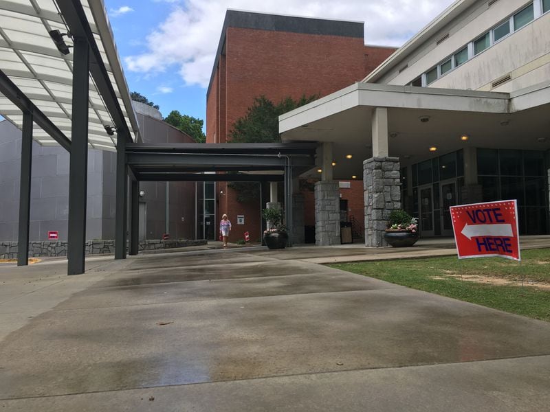 Sutton Middle School after a brief rain shower during the primaries on May 22, 2018.