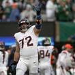 Denver Broncos offensive tackle Garett Bolles (72) reacts after defeating the New York Jets in an NFL football game, Sunday, Sept. 29, 2024, in East Rutherford, N.J. (AP Photo/Adam Hunger)