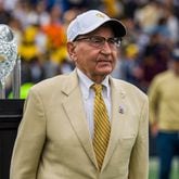 Former Georgia Tech athletic director Homer Rice is honored at halftime of the Yellow Jackets' Oct. 30, 2021 game against Virginia Tech. Rice died Monday at age 97. (Danny Karnik/Georgia Tech Athletics)