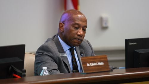 Gwinnett County Public Schools Superintendent Calvin Watts, shown at a February meeting, was back at the Gwinnett board meeting Thursday after removing himself from the Atlanta Public Schools' superintendent search. (Jamie Spaar for The Atlanta Journal-Constitution)
