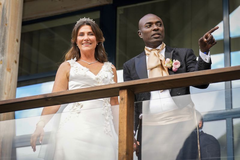 Norway's Princess Martha Louise and Durek Verrett arrive for their wedding party, in Geiranger, Norway, Saturday Aug. 31, 2024. (Heiko Junge/NTB via AP)