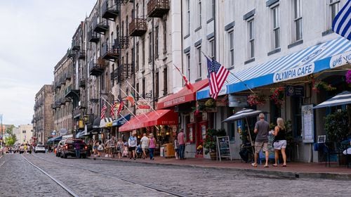 River Street in historic downtown Savannah attracts plenty of tourists. (Rosana Lucia for The Atlanta Journal-Constitution)