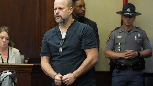 FILE - Brett McAlpin, one of six former Mississippi law enforcement officers who pleaded guilty to a long list of state and federal charges enters the Rankin County Circuit Court for the state sentencing for his involvement in the 2023 racially motivated torture of two Black men, April 10, 2024, in Brandon, Miss. (AP Photo/Rogelio V. Solis, file)