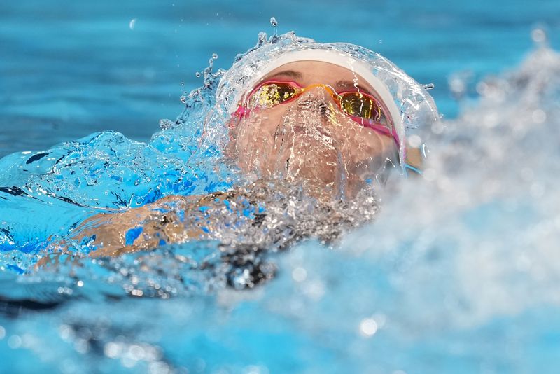Regan Smith swims during a Women's 100 backstroke preliminary heat Monday, June 17, 2024, at the US Swimming Olympic Trials in Indianapolis. (AP Photo/Darron Cummings)