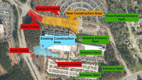 One of the two routes to the Gwinnett Justice and Administration Center will close for six weeks due to construction.